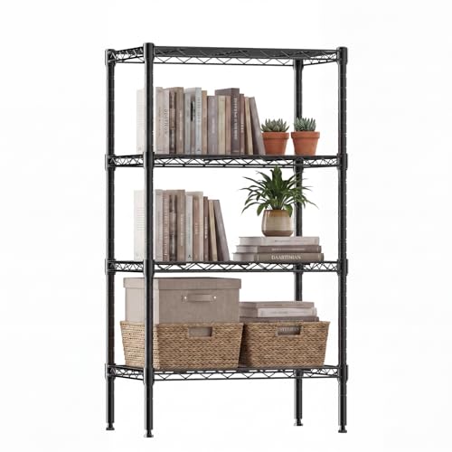 DUMOS 4-Tier Metal Wire Storage Shelves, Adjustable Standing Storage Rack Shelf, Heavy Duty Steel Shelving Unit Organizers for Kitchen Bathroom Pantry Garage, 23.2" Wx13.4 Dx47.1 H, Black - size: 4 Tiers-47.1"H without wheels