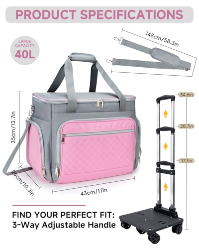 Amythe Rolling Teacher Tote Bag with Wheels, Rolling Briefcase for Women, 15.6 Inch Laptop Bag, 5-Wheel Rolling System with Detachable Trolley for Work, Teaching and Travel - color: Grey Pink