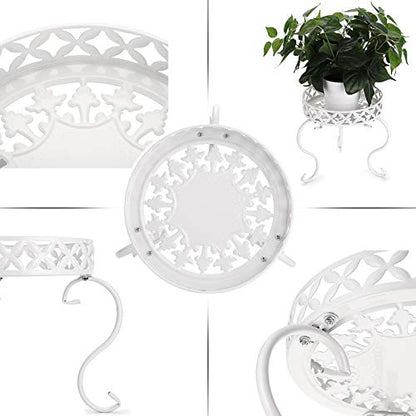 OwnMy Metal Round Plant Stand Rustproof Iron Flower Pot Holder, Indoor Outdoor Plant Stand Heavy Duty for Home, Garden, Patio, Modern Plant Stands Display Potted Rack (White) - color: White