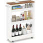 TEAMIX 4 Tier Slim Rolling Storage Cart with Wheels, 24.8D x 7.9W Inches, Height Adjustable, Deeper Utility Cart with Handle Narrow Shelf Organizer for Kitchen Laundry Bathroom Pantry Office (White)