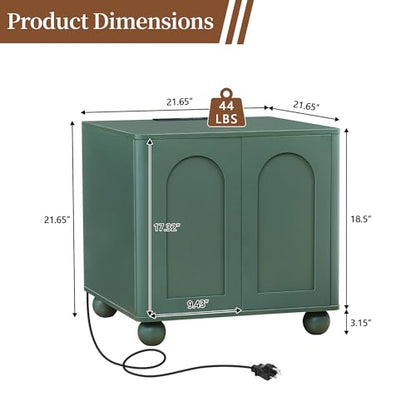 Samll Square Side Table with Charging Station, Mid Century Modern Nightstand with Storage for Bedroom Bed, Small Accent Table with Doors for Living Room Couch Sofa Chair, Office Desk - Green - size: Green-door