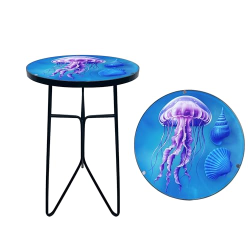 Folding Outdoor Side Tea Table,Jellyfish and Conch Small Accent Tables, Plant Tables Indoor,Garden or Living Room Decor Afternoon Tea Dinner Table, Simple Assembly Cast Iron Plant Stand - color: Jellyfish and Conch