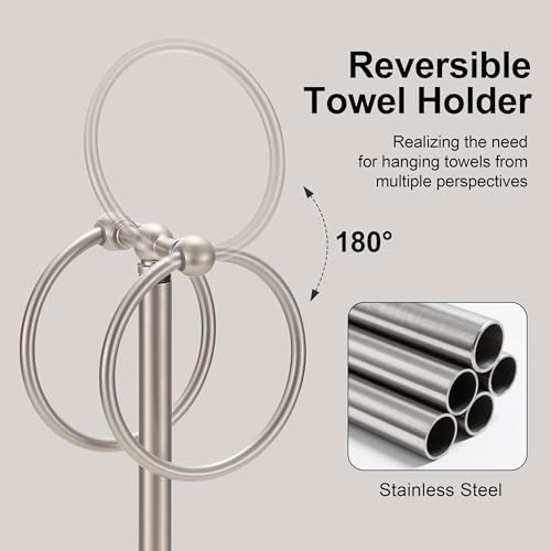 Adjustable Brush Nickel Towel Rack,Freestanding Bathroom Towel Holder - color: Brushed Nickel