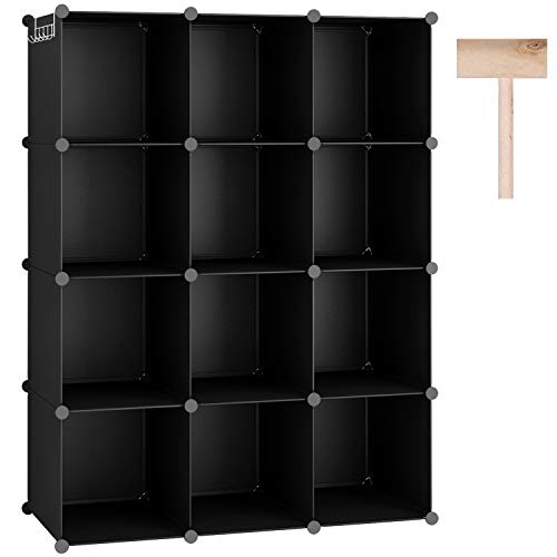 C&AHOME Cube Storage Organizer, 12-Cube Shelf Units, Closet Cabinet Black | DIY Plastic Modular Bookshelf, Stackable Clothes Organizer Shelving Ideal for Home, Bedroom, 36.6" L x 12.4" W x 48.4" H - color: Black