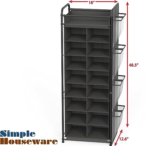 Simple Houseware 16 Cube Shoe Stand Tower Rack 8 Tier, Dark Gray | Top Shelf and Side Hanging Pockets - color: Dark Gray