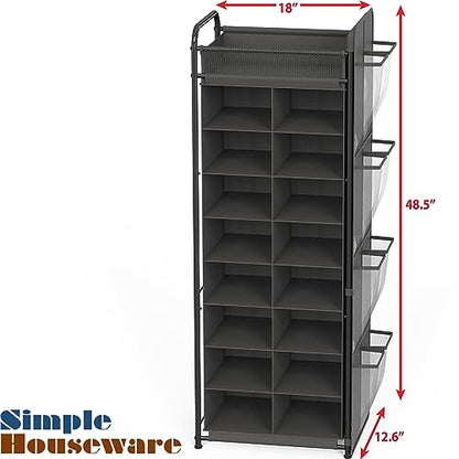 Simple Houseware 16 Cube Shoe Stand Tower Rack 8 Tier, Dark Gray | Top Shelf and Side Hanging Pockets - color: Dark Gray