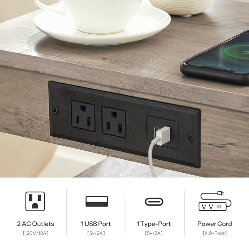 HOOBRO Side Tables Set of 2 with Charging Station and USB Port, Small End Tables for Small Space, 3-Tier Nightstands with Adjustable Shelf, for Living Room, Bedroom, Greige and Black BG112BZP201 - color: Greige + Black