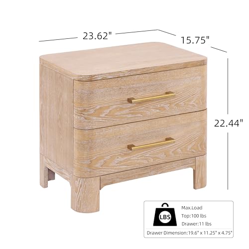 Christopher Knight Home Egbert Modern Nightstand with Drawers, Wooden Small Night Stand with Rounded Corners Design, Bedside Table/End Table for Bedroom, Multipurpose Storage Cabinet, Natural