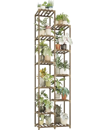 Bamworld Plant Stand Indoor Outdoor 11 Tier Tall Large Wood Plant Shelf Multi Tier Flower Stands Garden Shelves Wooden Plant Display Holder Rack for Living Room Corner - color: Brown, size: 11 Tiers