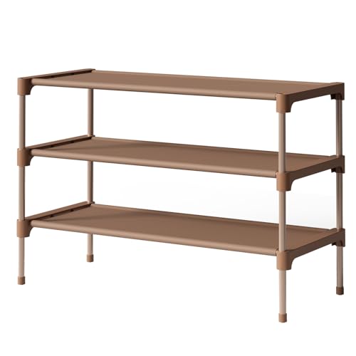 Kitsure Shoe Rack - Non-Woven Shoe Rack Shelf, 27.5" Wide - 3 Tier, Brown | Shoe Organizer for Closet, Entryway, Garage, Stackable Shoe Shelves, college dorm&apartment essentials - color: Brown, size: 27.5" Wide - 3 Tier