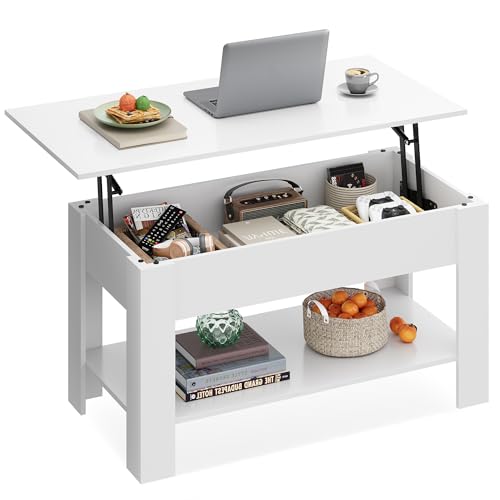 WLIVE Coffee Table, 39" Lift Top Coffee Table with Hidden Compartment, Storage Shelf and Lifting Top for Home Living Room, Office and Reception Room, White - color: White, size: 38.5"W x 18.9"D x 18.2"H