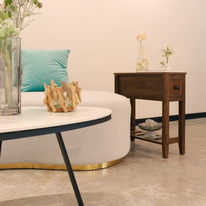 2 Pack Chairside Narrow End Table with Drawer, Solid Recliner Side Table with Storage Shelf, Slim Nightstand Bedside Table for Bedroom - size: 2 set
