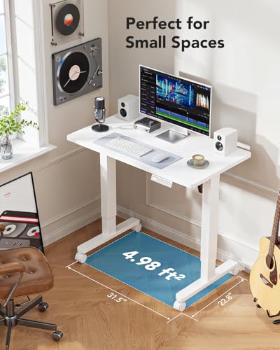 HUANUO Electric Small Standing Desk, Whole Piece Desktop, Adjustable Height Computer Desk, 4 Height Memory Settings, Sit Stand Up Desk for Home Office, 35" x 24", White - size: 35" X 24"