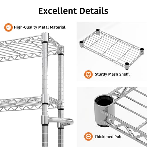 Garvee 5-Tier Storage Shelves Heavy Duty Metal Wire Rack Shelving, 1100 LBS Capacity Rolling Storage Rack with Wheels, for Living Room Pantry Kitchen Bedroom Organization - size: 61"H x 23.6"W x 11.8"D