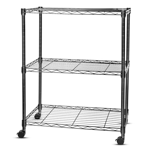 Whitmor 3 Tier Storage Shelves, Heavy Duty with Wheels, Adjustable Wardrobe Rack, 400 lbs Capacity per Shelf, Max 1200 lbs Total for Kitchen, Bathroom, Garage, 24" L x 14" W x 30.5" H, Black - color: Black, size: 3-TIER,24"L x 14"W x 31"H (With Wheels)
