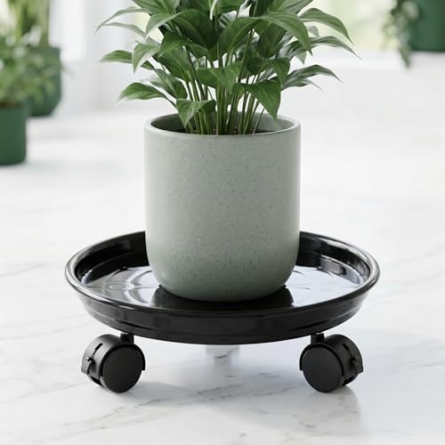 Fasmov 3 Pcs Plant Pallet Caddy Plant Stand Round Flower Pot Mover, Plant Pot Pallet Dolly Caster with Universal Wheels (Black) - color: Black