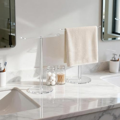 Clear Acrylic Hand Towel Holder Stand, T-Shape Free-Standing Towel Rack for Bathroom & Kitchen, Modern Minimalist Design, Simple Assembly, Countertop Organizer