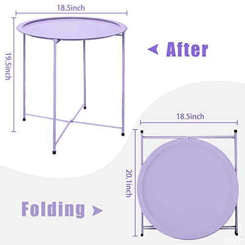 Garden 4 you End Table Metal Side Table Purple Round Folding Tray Cyan Sofa Small Accent Fold-able Table, Round End Table Tray, Next to Sofa Table, Snack Table for Living Room and Bed Room - color: Purple