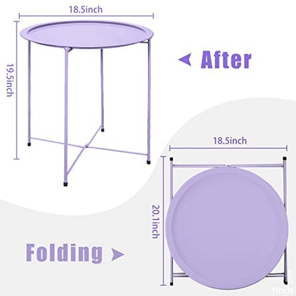 Garden 4 you End Table Metal Side Table Purple Round Folding Tray Cyan Sofa Small Accent Fold-able Table, Round End Table Tray, Next to Sofa Table, Snack Table for Living Room and Bed Room - color: Purple