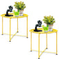Garden 4 you End Table 2 PCS Metal Side Table Yellow Round Folding Tray Cyan Sofa Small Accent Fold-able Table, Round End Table Tray, Next to Sofa Table, Snack Table for Living Room and Bed Room - color: Yellow