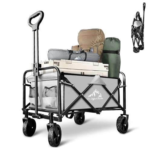 Collapsible Wagon with Quiet Wheels - Silent Grocery Shopping Cart for Seniors, Foldable Utility Cart for Laundry & Apartment, Washable Heavy Duty Rolling Wagon with Two Mesh Pockets, Gray - color: Gray