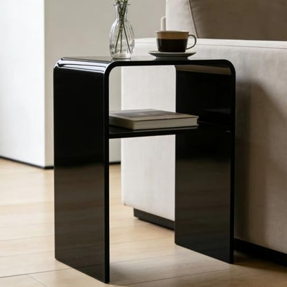 Acrylic 2-Tier End Table – 23.6”H Modern Nightstand with Shelf, Sturdy Bedside Storage for Bedroom, Living Room, Home Office, No Assembly Required (Black) - size: Black