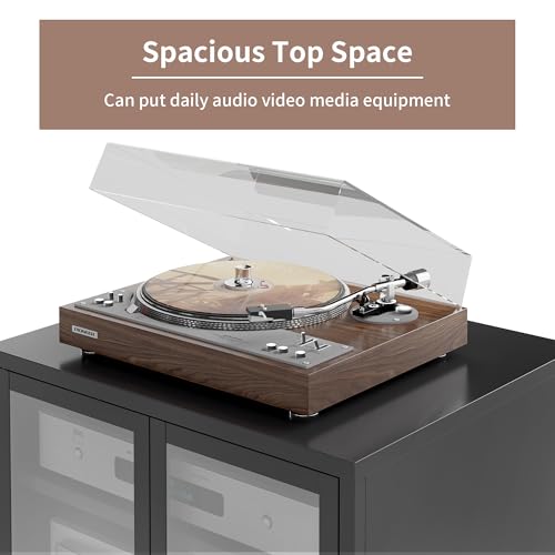 Heavy Duty 4-Tier Media Cabinet, Audio-Video Media Stand with Tempered Glass Doors, Metal Stereo Cabinets with 3 Adjustable Shelves, Storage Cabinet for Entertainment Stereo Component