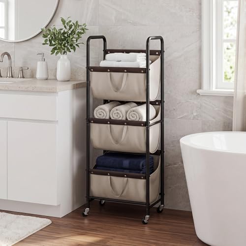 GRANNY SAYS 3 Tiered Laundry Sorter, Narrow Hamper Cart with Wheels, Sand - color: Light Khaki