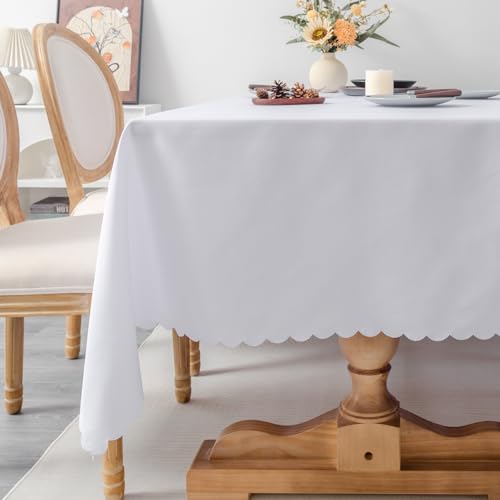 Rectangle White Tablecloth 60 x 84 Inch | Polyester Fabric Washable Table Cloth Decorative Wrinkle Resistant Solid Color Table Cover for Kitchen Dinning Party Wedding - color: White, size: 84" x 60" (Rectangular)