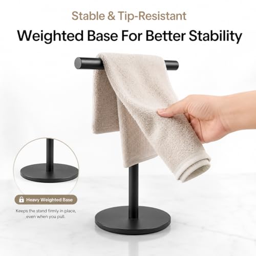 Bathroom Hand Towel Holder Stand，T-Shape Hand Towel Holder Stand SUS304 Stainless Steel Matte Black for Bathroom，Kitchen or Vanity Countertop - color: Matte Black