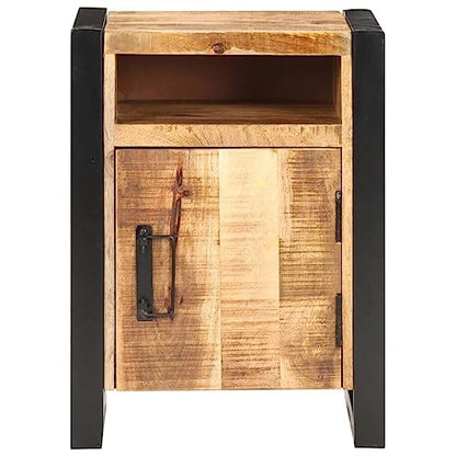 Nightstand Solid Mango Wood Bedside Cabinet with Metal Frame 13.8"x15.7"x21.7" Industrial End Table Storage Shelf for Bedroom, Living Room, Dorm