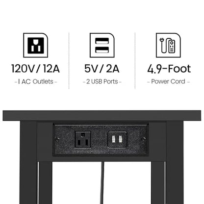 TUTOTAK Printer Stand, 2 Tier Rolling Printer Cart with Charging Station | Small Under Desk Printer Table with Wheels for Small Space, Office, Home, Black PS01BK001P - color: Black, size: 2 tier(18.9 x 11.8 x 15.4inchs)