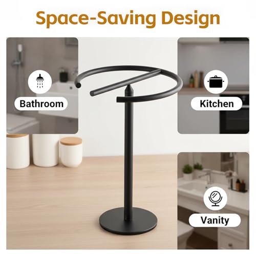 Stainless Steel Matte Black Hand Towel Stand, 13 Inch | Freestanding Countertop, For Bathroom Vanity Kitchen, Holds 2 Towels, Rust-Resistant, Easy Install - color: Matte Black