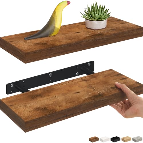 Ballucci Floating Shelf, 2-Pack 16" Rustic Brown Floating Shelves for Wall, Wood Wall Shelf for Living Room, Bedroom, Kitchen, Bathroom Wall Décor, 6" Deep Wall Shelves - color: Rustic Brown, size: 15.8 inches