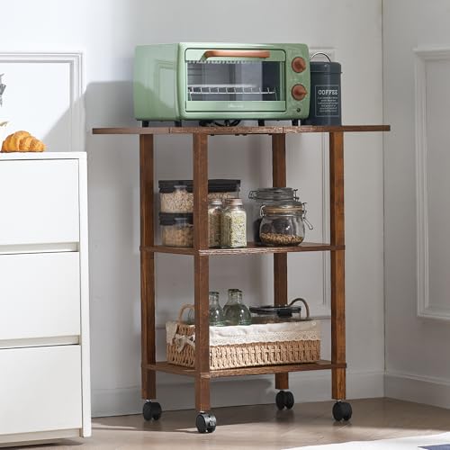 YUFAM 3 Tier Home Printer Stand with Storage, Brown | Wooden Mobile Printer Table Shelf, Rolling Printer Cart Shelf with Lockable Wheels fit Fax Machine, Scanner - color: Brown, size: 15.75"D×23.65"W×25.7"H