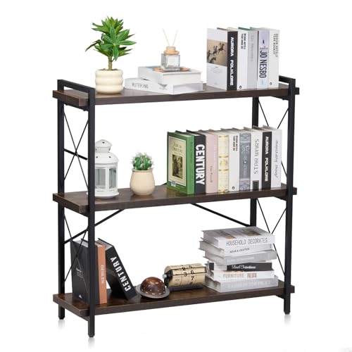VEVOR Metal Bookshelf, 3-Tier Industrial Bookshelf, Small Rustic Storage Display Bookcase with Open Shelves, Freestanding Display Vintage Shelving Unit Storage Rack, for Living Room, Bedroom & Office - size: 3-Tier