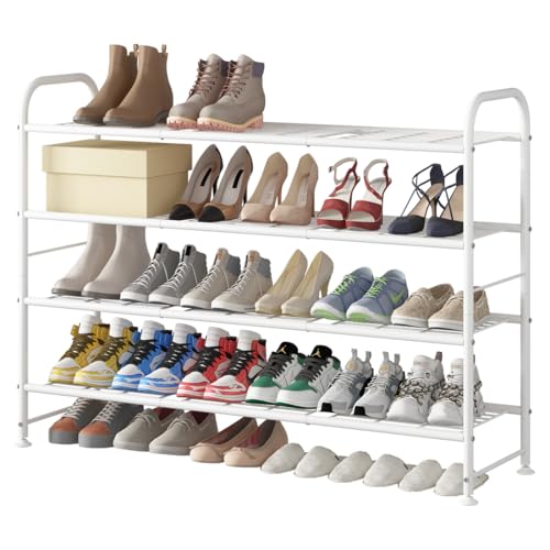 LINZINAR 4 Tier Long Shoe Rack for Closet Metal Shoe Organizer for Entryway | Spacious design stores 25+ pairs of shoes,durable metal frame,space-saving organizer for closet, hallway, and Entryway White - color: White, size: 4-Tier