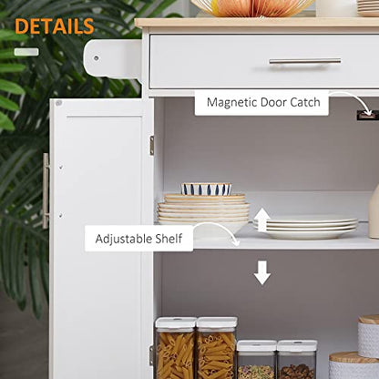 HOMCOM Kitchen Island Cart, Rolling Island Table with Solid Wood Top, Trolley Cart with Drawer, Storage Cabinet & Towel Rack, White - color: White