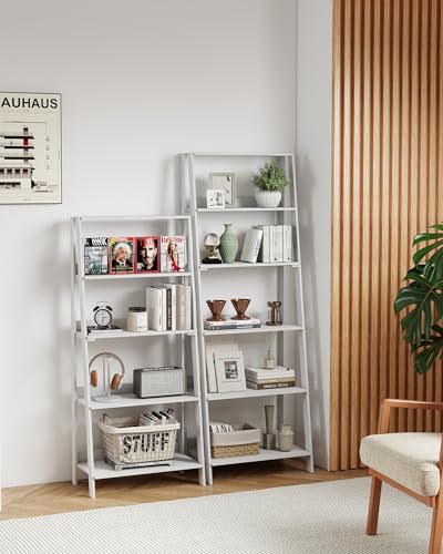 Ladder Bookcase, 5-Tier Bookshelf, Freestanding Plant Display Stand for Living Room, Kitchen, Bedroom, Balcony, White - color: White