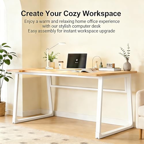 Computer Desk 39.4 Inch Small Office Desk with Wood Top and Metal Frame, Study Writing Desk for Home, Bedroom, Gaming, U-Shaped Leg Design, Modern Simple - color: Frame：white/Board：teak