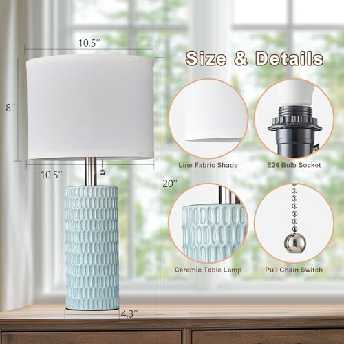 Reaketon Table Lamps for Living Room Set of 2, Ceramic Table Lamps for Bedroom, 20" Modern Lamps for Night Stands, Blue - color: Sky Blue