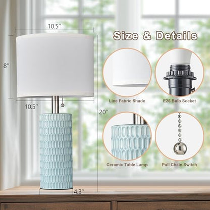 Reaketon Table Lamps for Living Room Set of 2, Ceramic Table Lamps for Bedroom, 20" Modern Lamps for Night Stands, Blue - color: Sky Blue
