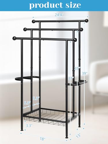 Freestanding Towel Rack for Bathroom, Pool & Outdoor, 3-Tier 39" Metal | Rust-resistant metal towel drying rack with storage basket, designed for oversized towels 24.4" L x 13" W x 39" H - size: 24.4"L x 13"W x 39"H