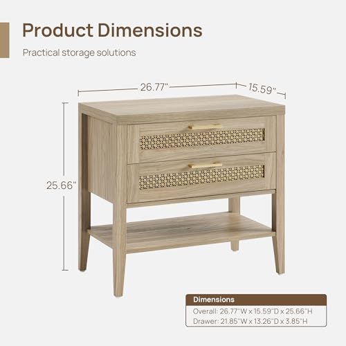 SICOTAS Night Stand Set 2 - Large Nightstands Sets of 2 with Drawers and Shelf, Rustic Bedside Table for Bedroom, Mid Century Modern Nightstand, 25.7" Tall Side End Table (Light Walnut, 2 Pieces) - color: Light Walnut, size: 2 Pieces