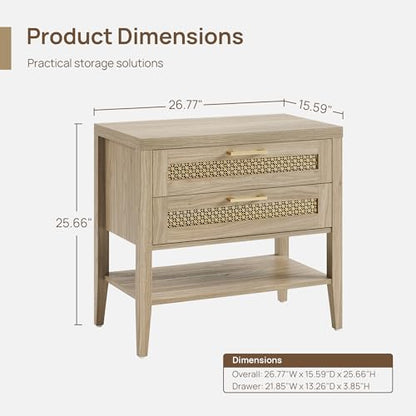 SICOTAS Night Stand Set 2 - Large Nightstands Sets of 2 with Drawers and Shelf, Rustic Bedside Table for Bedroom, Mid Century Modern Nightstand, 25.7" Tall Side End Table (Light Walnut, 2 Pieces) - color: Light Walnut, size: 2 Pieces
