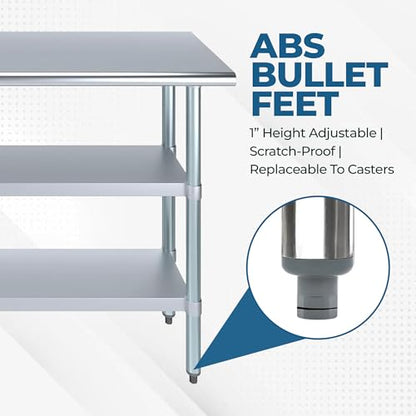 Stainless Steel Work Table with Double Undershelf – Heavy-Duty Commercial Prep Table for Restaurant, Bakery, Kitchen – NSF Certified (30 x 60) - size: 30 x 60