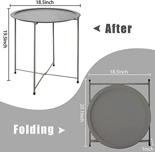 Garden 4 you Folding Tray Metal Side Table 2PC Grey Round End Table Cyan Sofa Small Accent Fold-able Table, Round End Table Tray, Next to Sofa Table, Snack Table for Living Room and Bed Room - color: Grey