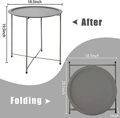 Garden 4 you Folding Tray Metal Side Table 2PC Grey Round End Table Cyan Sofa Small Accent Fold-able Table, Round End Table Tray, Next to Sofa Table, Snack Table for Living Room and Bed Room - color: Grey