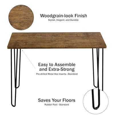 Desk with Hairpin Legs - Modern Industrial Style Home Decor - Woodgrain-Look and Steel Accent Home Office Furniture by Lavish Home (Brown) - color: Brown