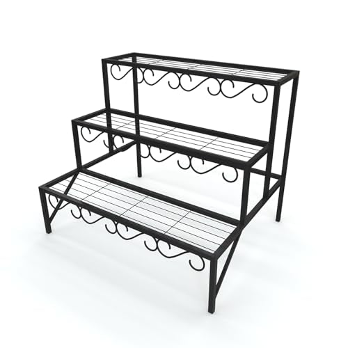 3-Tier Metal Plant Stand, Heavy Duty Flower Pot Display Rack | Heavy-duty metal frame,Indoor/outdoor patio, garden, living room,Multifunctional storage & display organizer - color: Black, size: StyleB-27.5"L x 23.6"W x 23.6"H